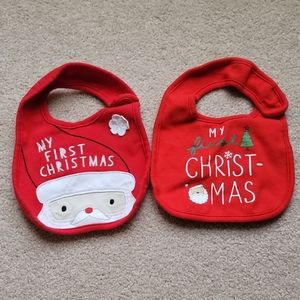 Set of 2 'My First Christmas' bibs, Carter's, red, holiday, Santa